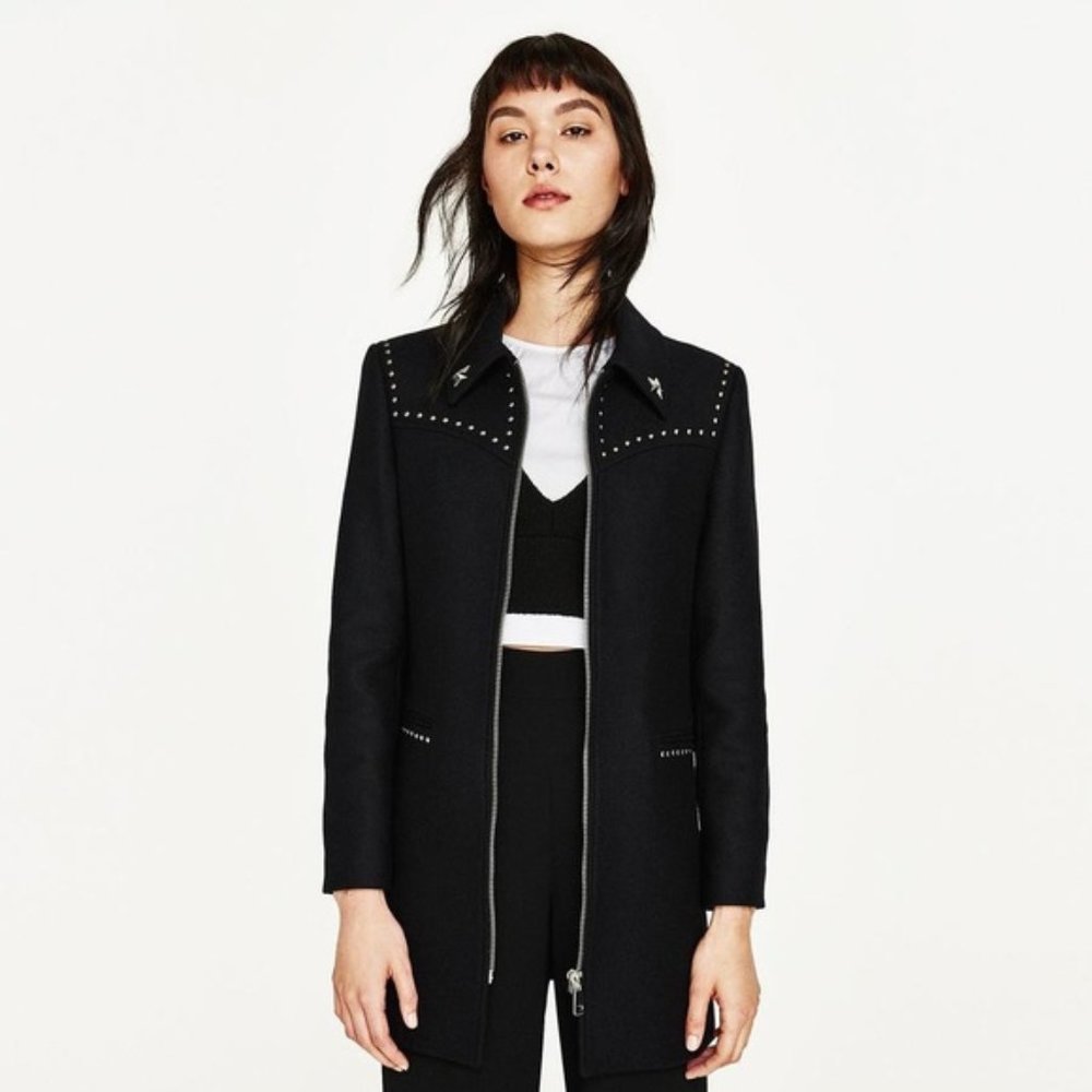 Zara Western Studded Black Coat